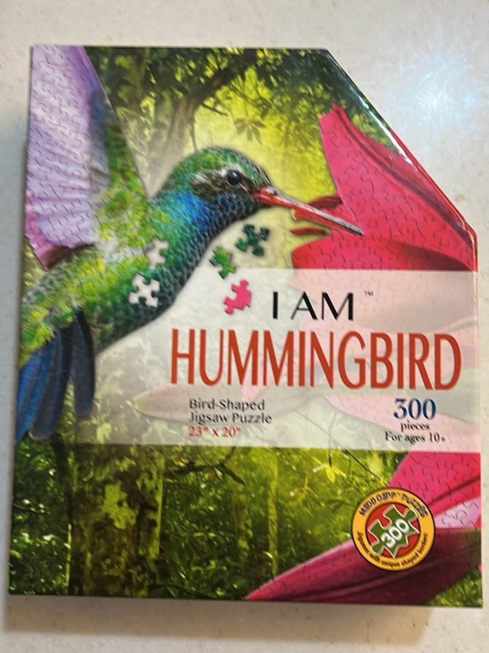 I AM Hummingbird Bird-Shaped Puzzle — Green & Pink